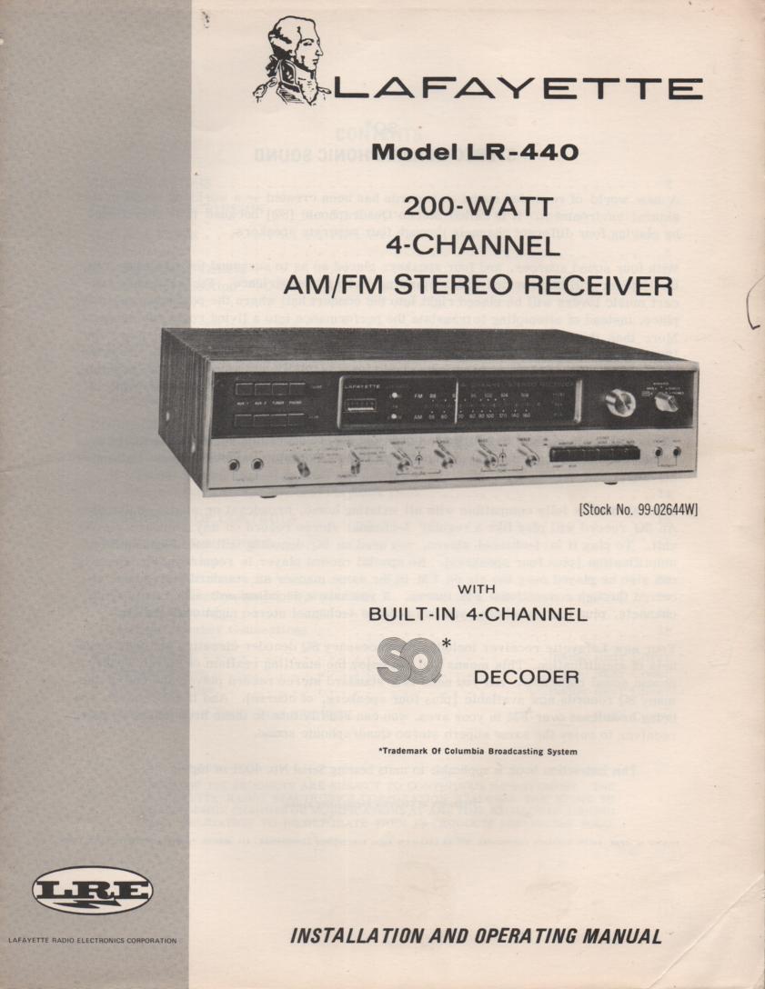 LR-440 Receiver Owners Manual with large foldouts and schematic.  Stock No. 99-02644W .