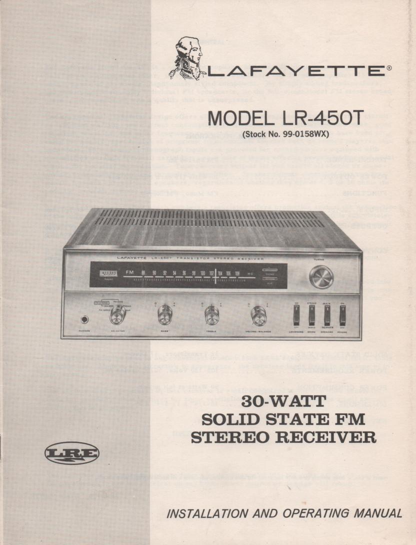 LR-450T Receiver Owners Service Manual.  Owners manual with schematic.   Stock No. 99-0158WX .