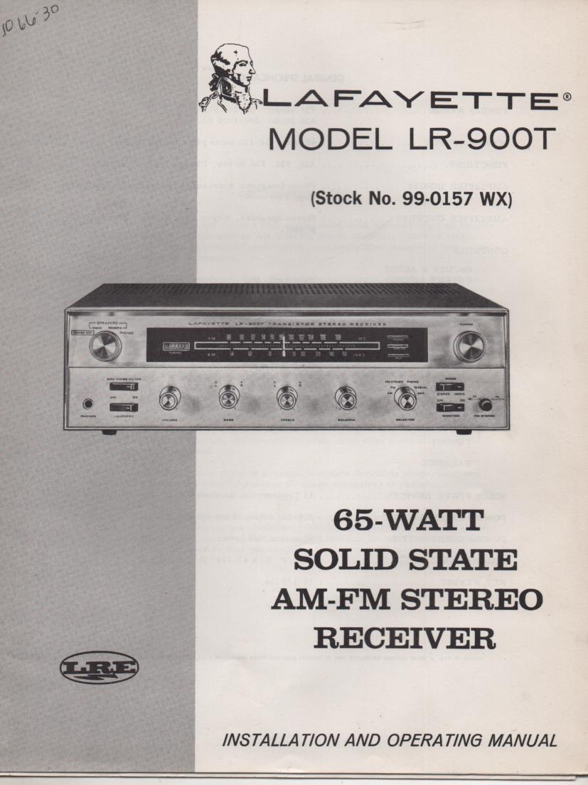 LR-900T Receiver Owners Service Manual.  Owners manual with schematic.  Stuck No. 99-0157WX .