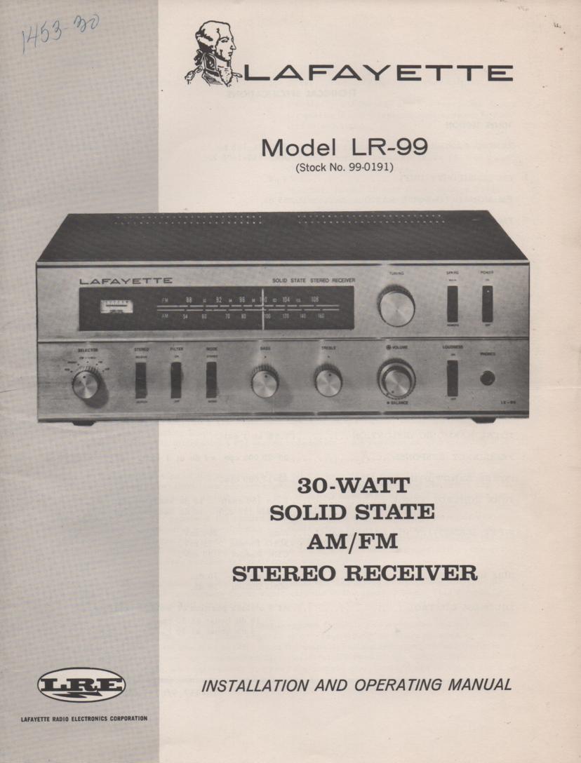 LR-99 Receiver Owners Service Manual. Owners manual with a Large foldout schematic. Stock No. 99-0191 .