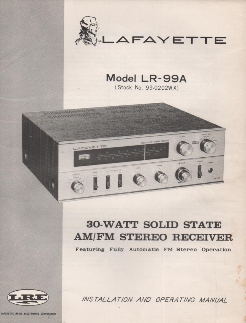 LR-99A Receiver Owners Service Manual. Owners manual with a Large foldout schematic. Stock No. 99-0202WX .