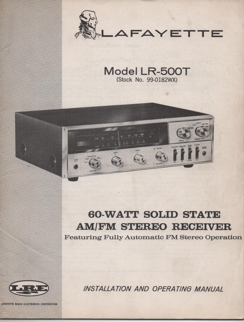 LR-500T 60 Watt Stereo Receiver Owners Service Manual                                           
