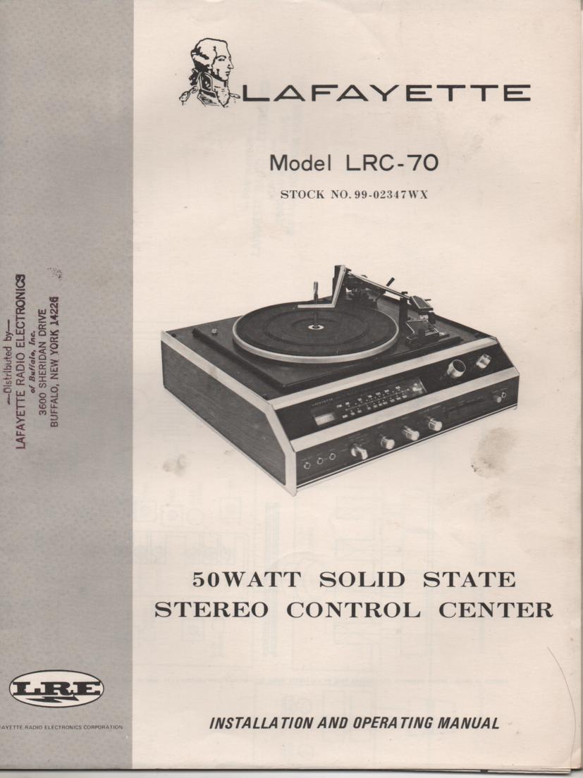 LRC-70 Stereo System Owners Service Manual.   Owners manual with large foldout schematic.. Stock No. 99-02347WX .