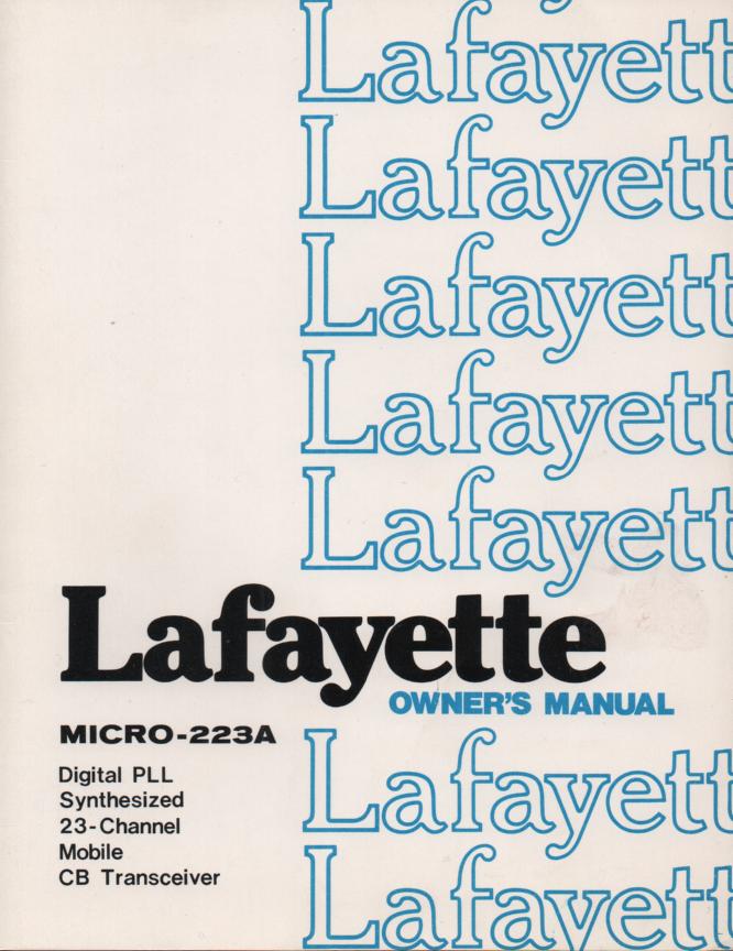 Micro-223A CB Radio owners Service Manual.  Owners manual with schematic.  Stock No. 99-33367W .