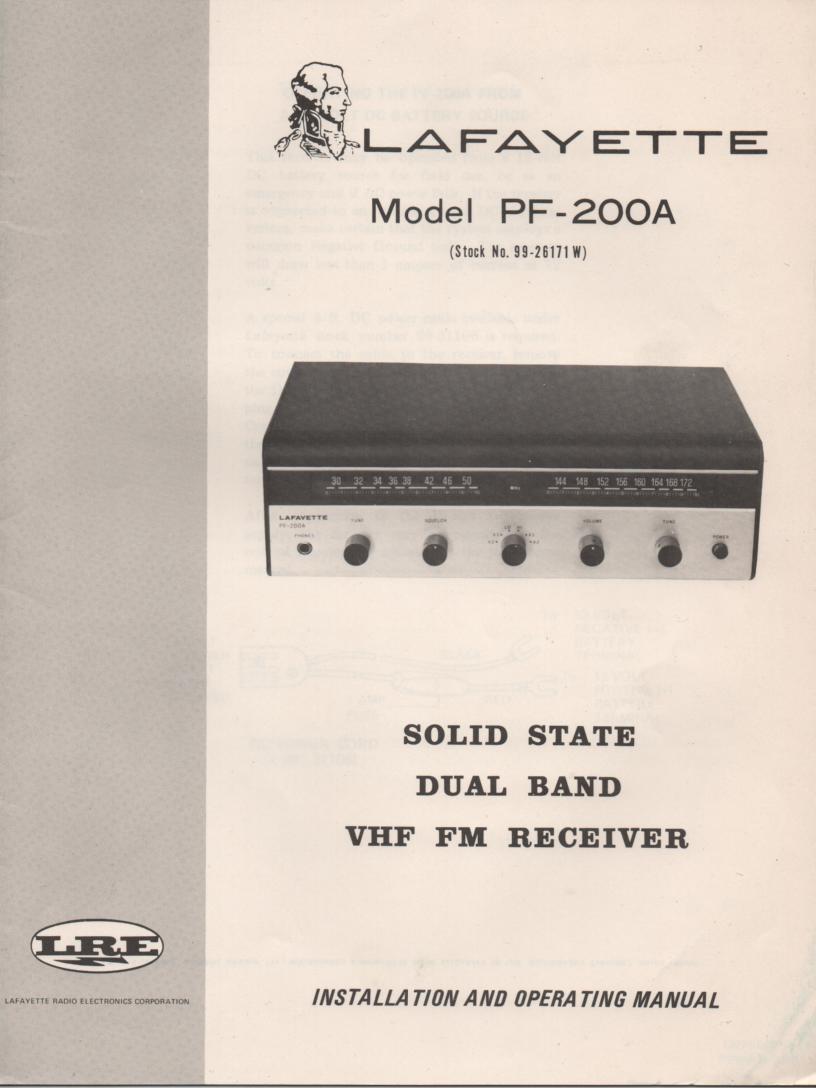 PF-200A Dual Band FM Receiver Owners Service Manual. Owners manual with schematic. Stock No. 99-25983WX .
