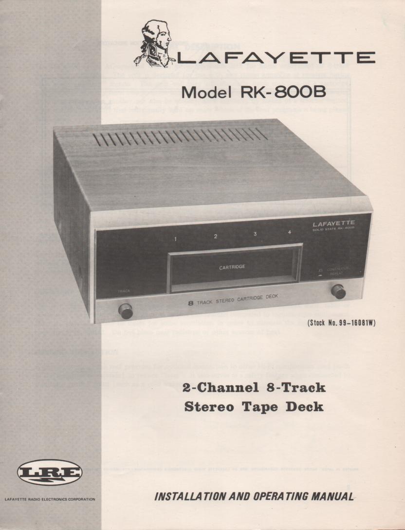 RK-800B 8-Track Owners Service Manual. Owners manual with schematic. Stock No. 99-16081W ...



