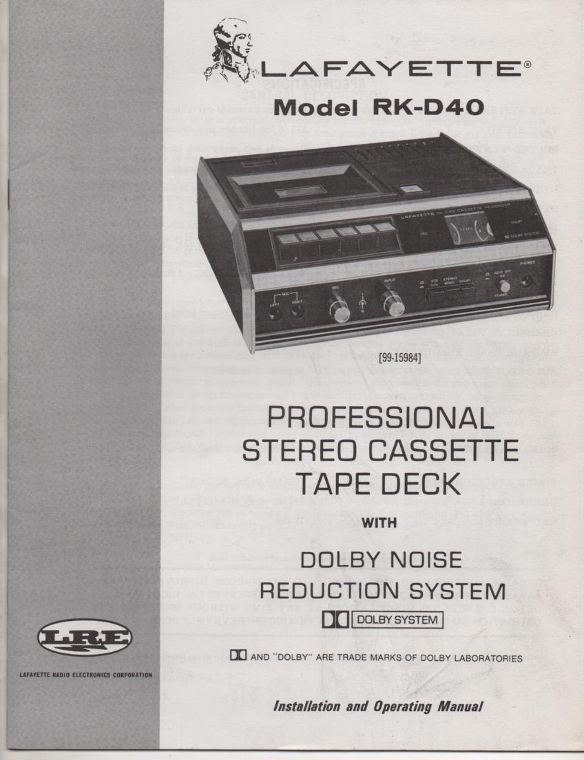 RK-D40 Cassette Deck Owners Manual                                   