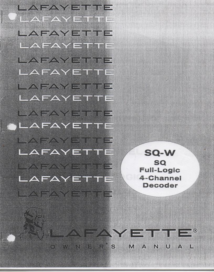 SQ-W 4 Channel Decoder Owners Instruction Manual