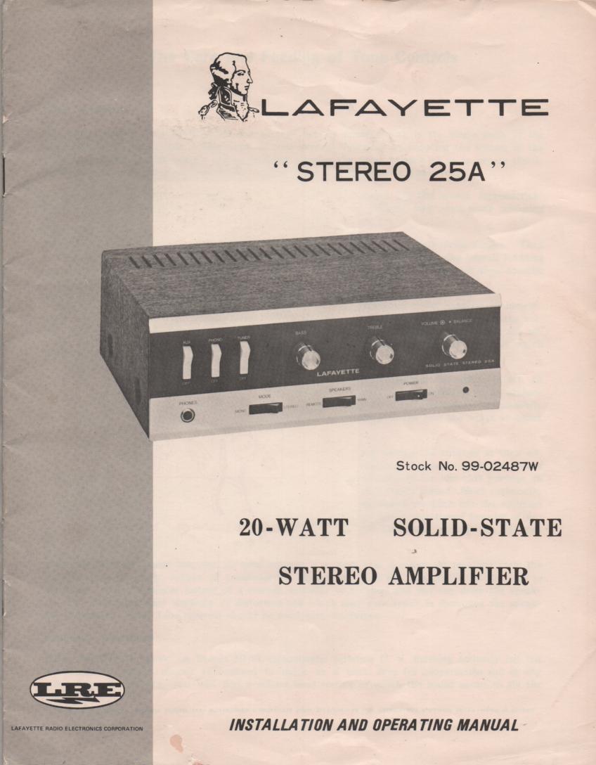 Stereo 25A Amplifier Owners Instruction Manual with Schematic