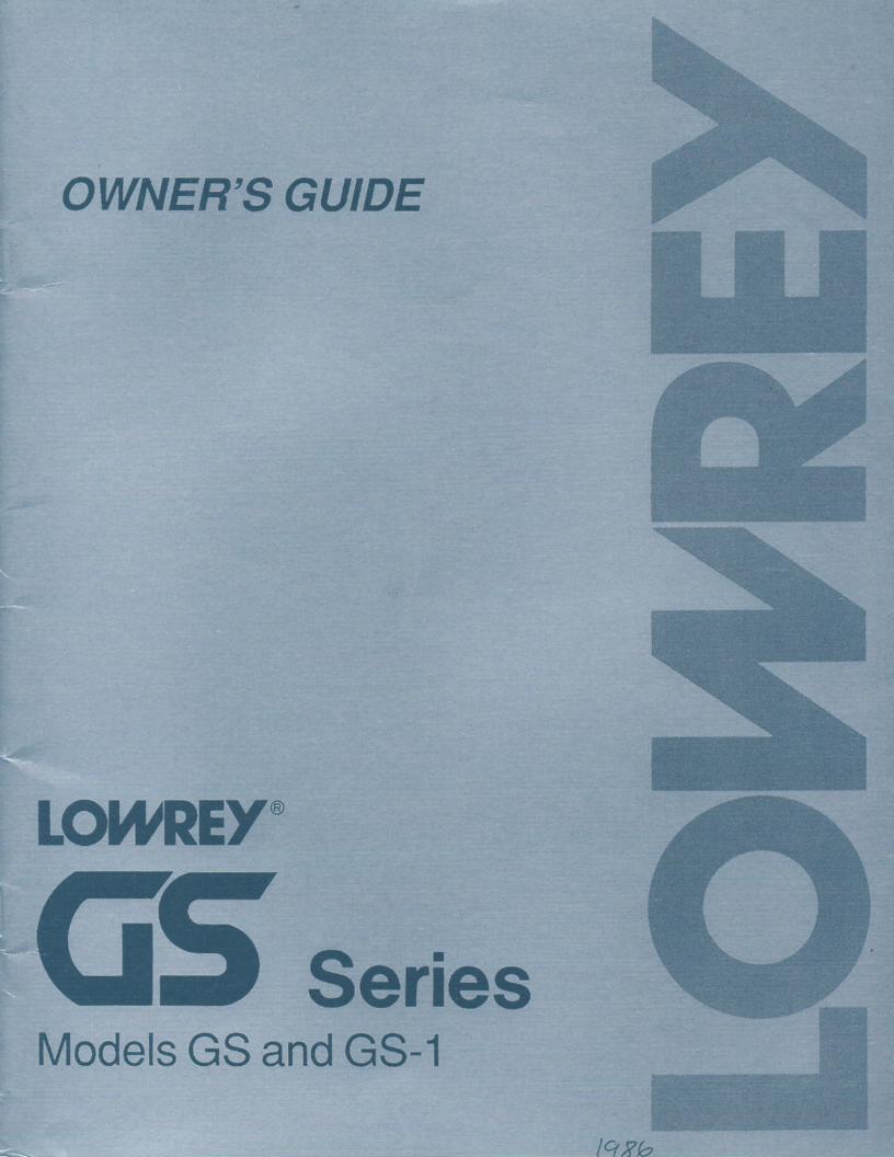 G-260 G-300 GS GS-1 GS Series Organ Owners Manual