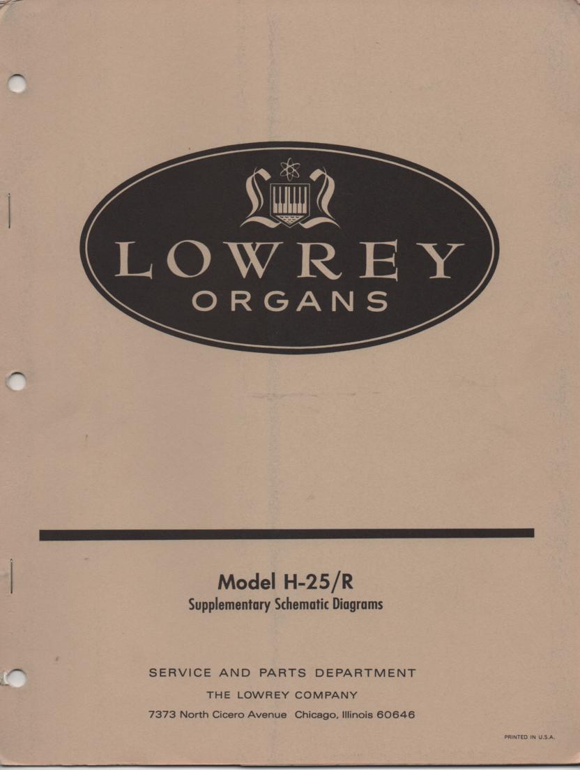 H25-R Symphonic Theatre Console Organ Schematic Service Manual