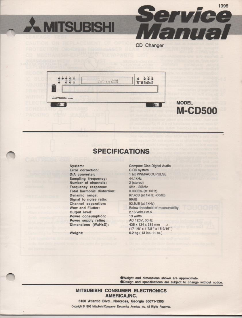 M-CD500 CD Player Service Manual