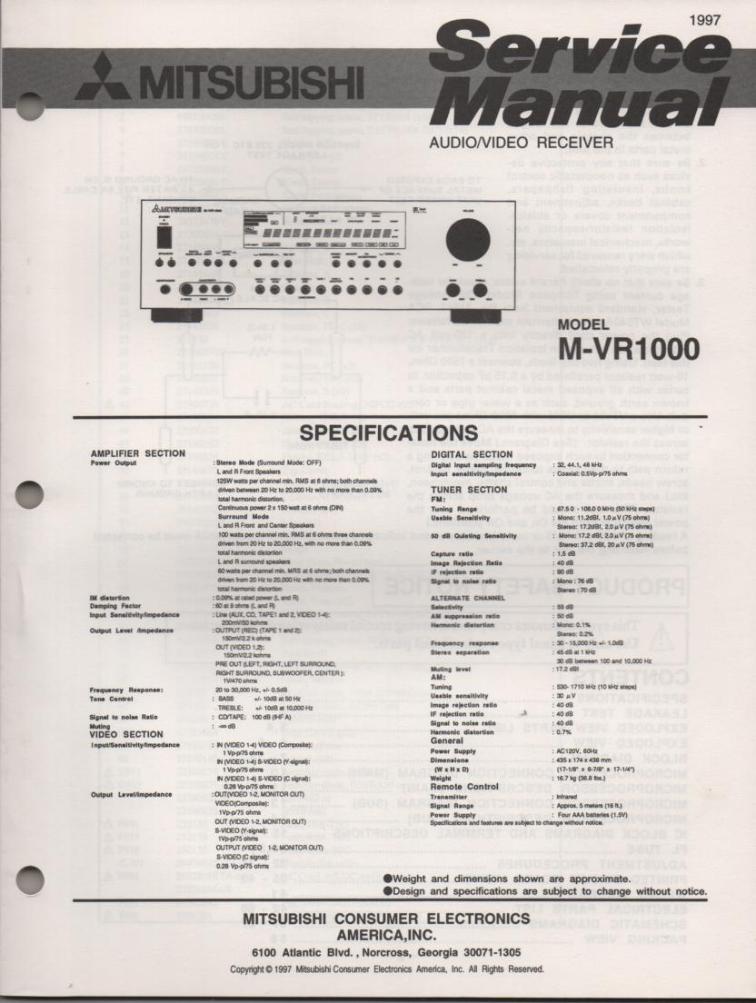 M-VR1000 AV Receiver Service Manual.   comes with large foldout schematics...