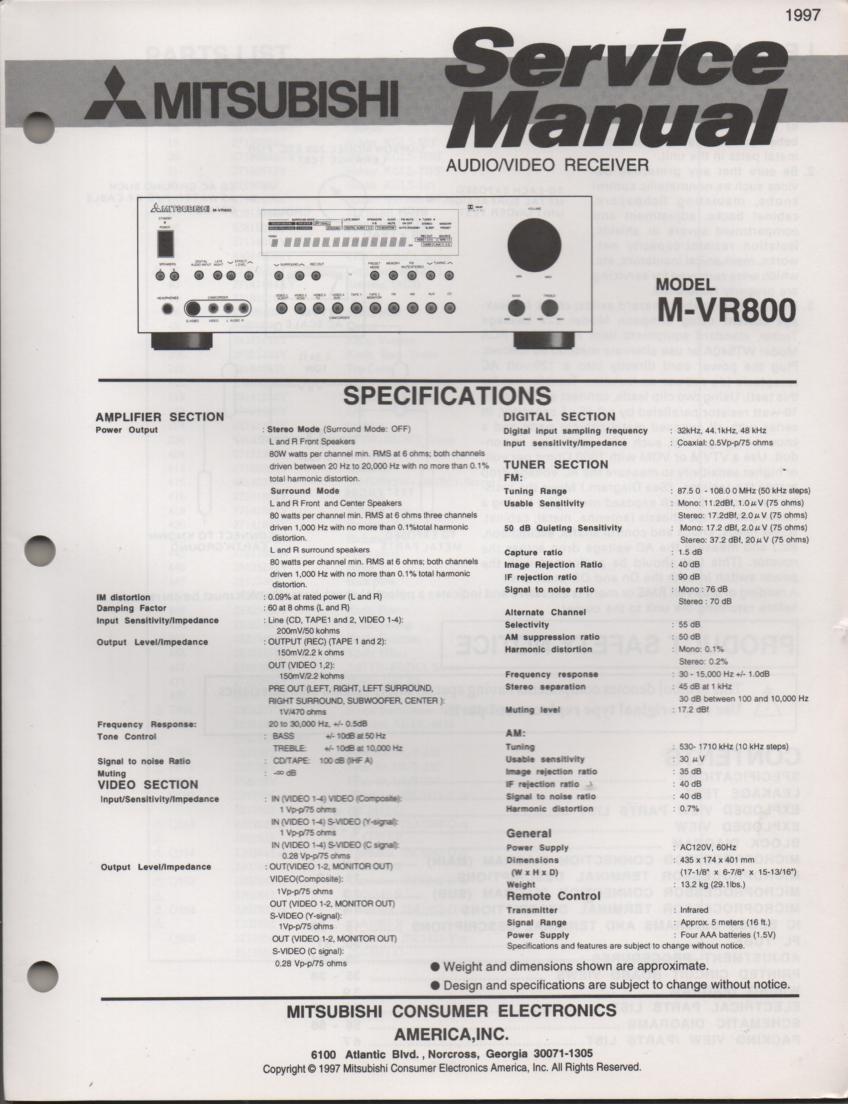 M-VR800 AV Receiver Service Manual. comes with large foldouts