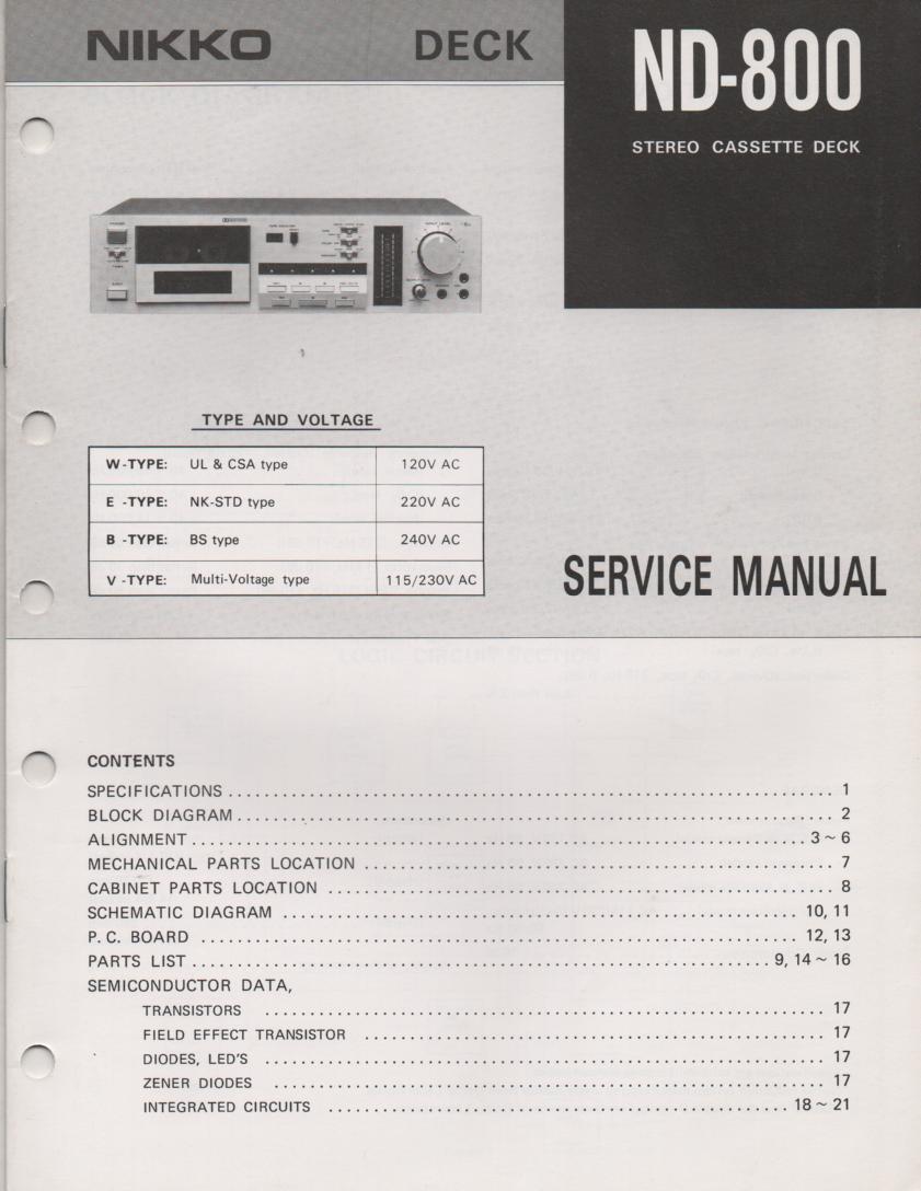 ND-800 Cassette Deck Service Manual