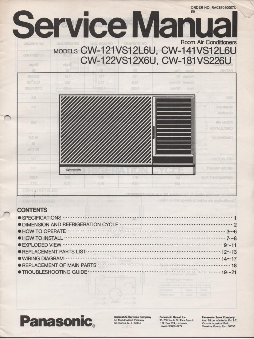 CW-121VS12L6U CW-122VS12X6U CW-181VS12L6U Air Conditioner Service Manual
