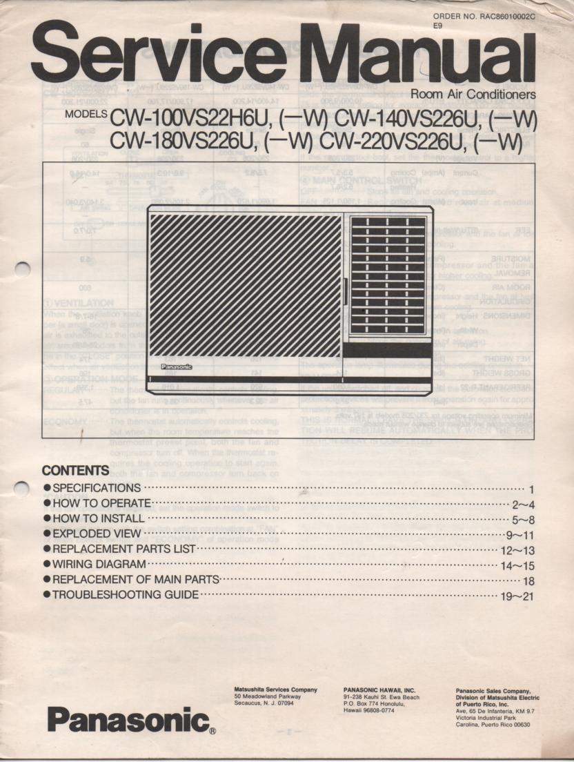 CW-220VS226 CW-100VS22H6U Air Conditioner Service Manual