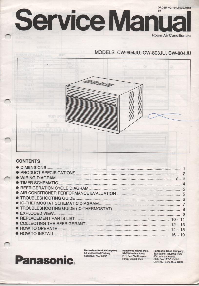 CW-604JU CW-803JU CW-804JU Air Conditioner Service Manual