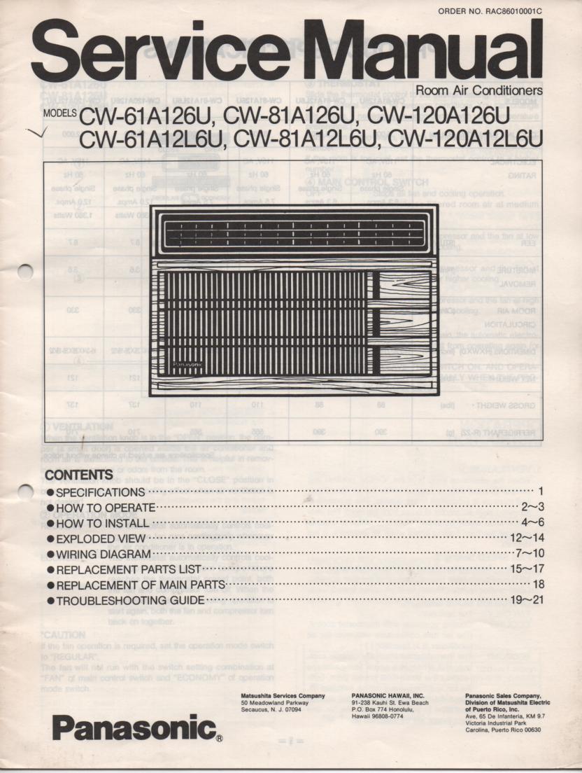CW-61A12L6U CW-61A126U Air Conditioner Service Manual