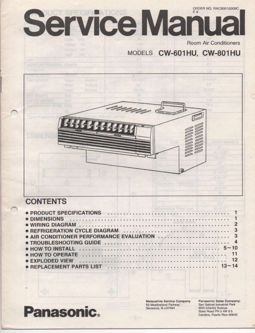 CW-801HU CW-601HU Air Conditioner Service Manual