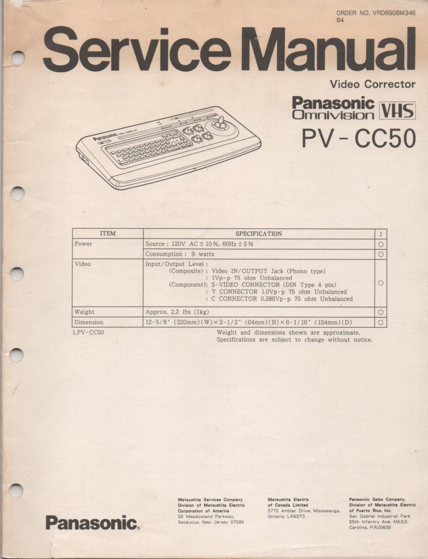 PV-CC50 Video Corrector Service Manual