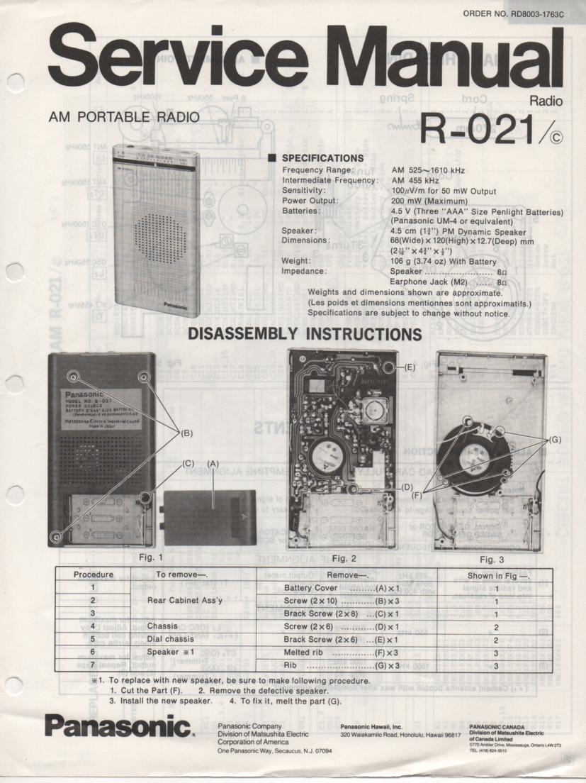 R-021 R-021C Radio Service Manual