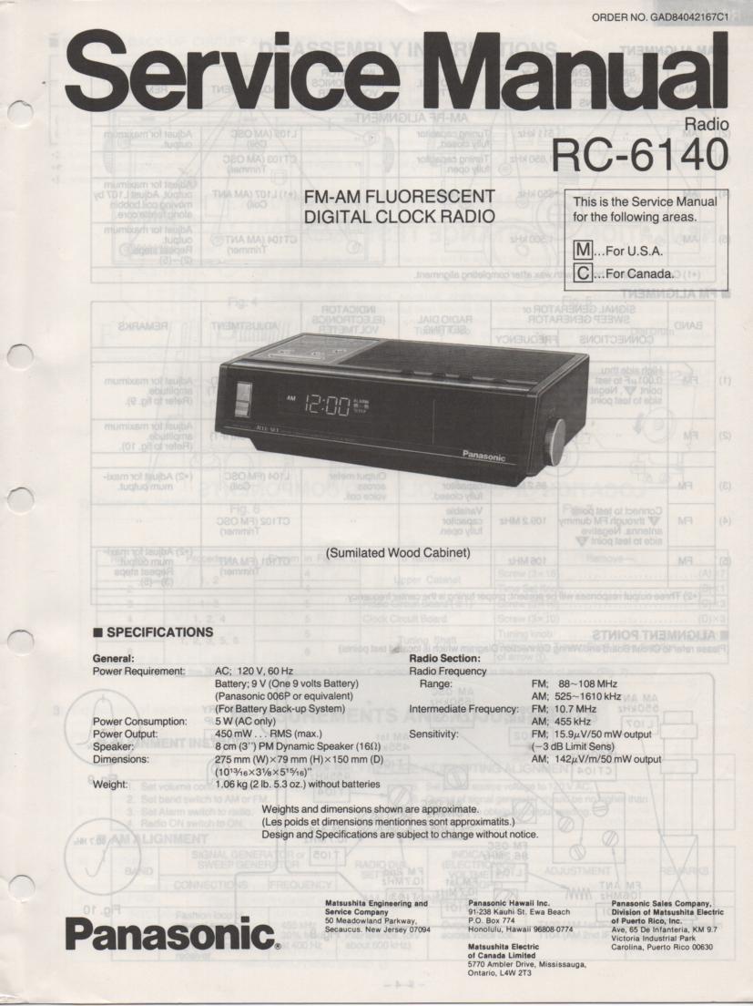 RC-6140C RC-6140M Digital Clock Radio Service Manual