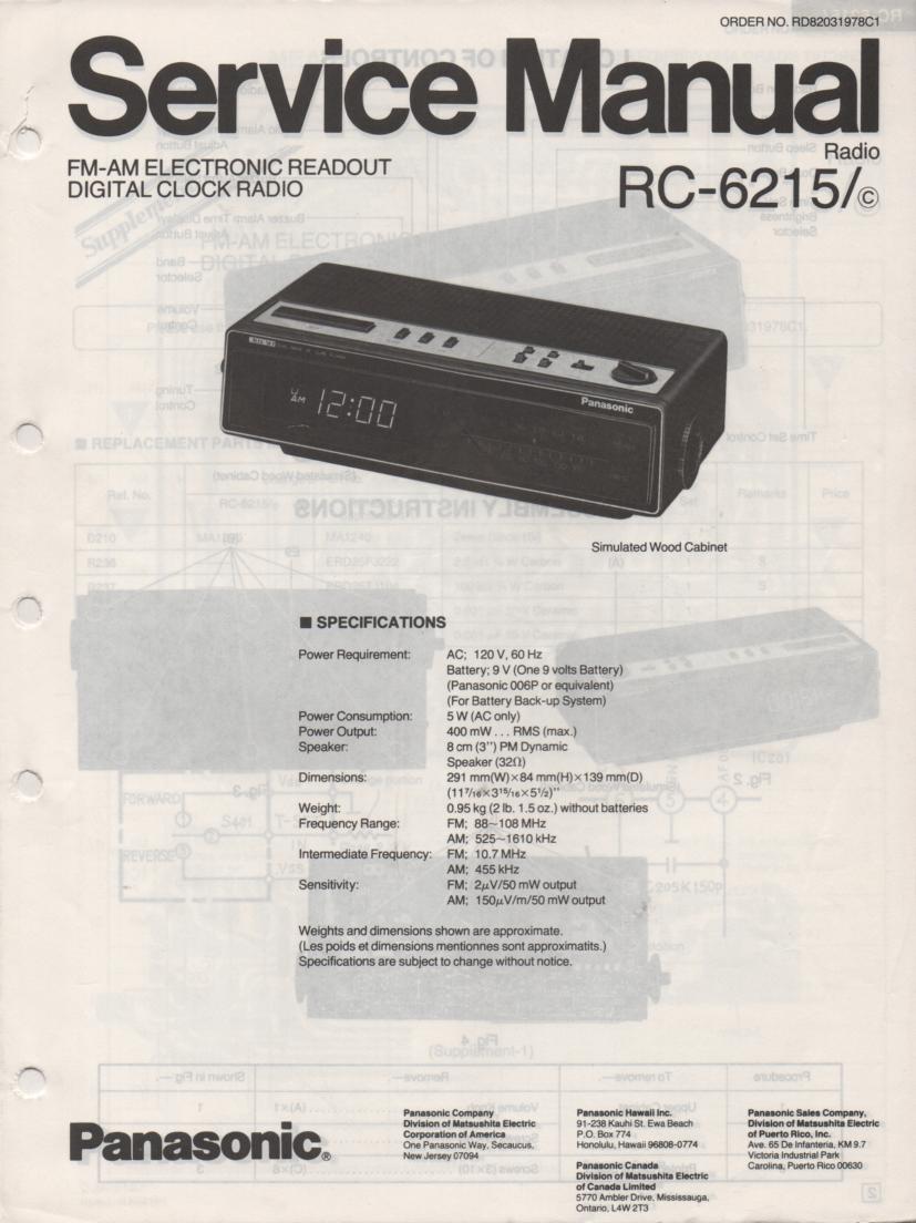 RC-6215 RC-6215C Digital Clock Radio Service Manual