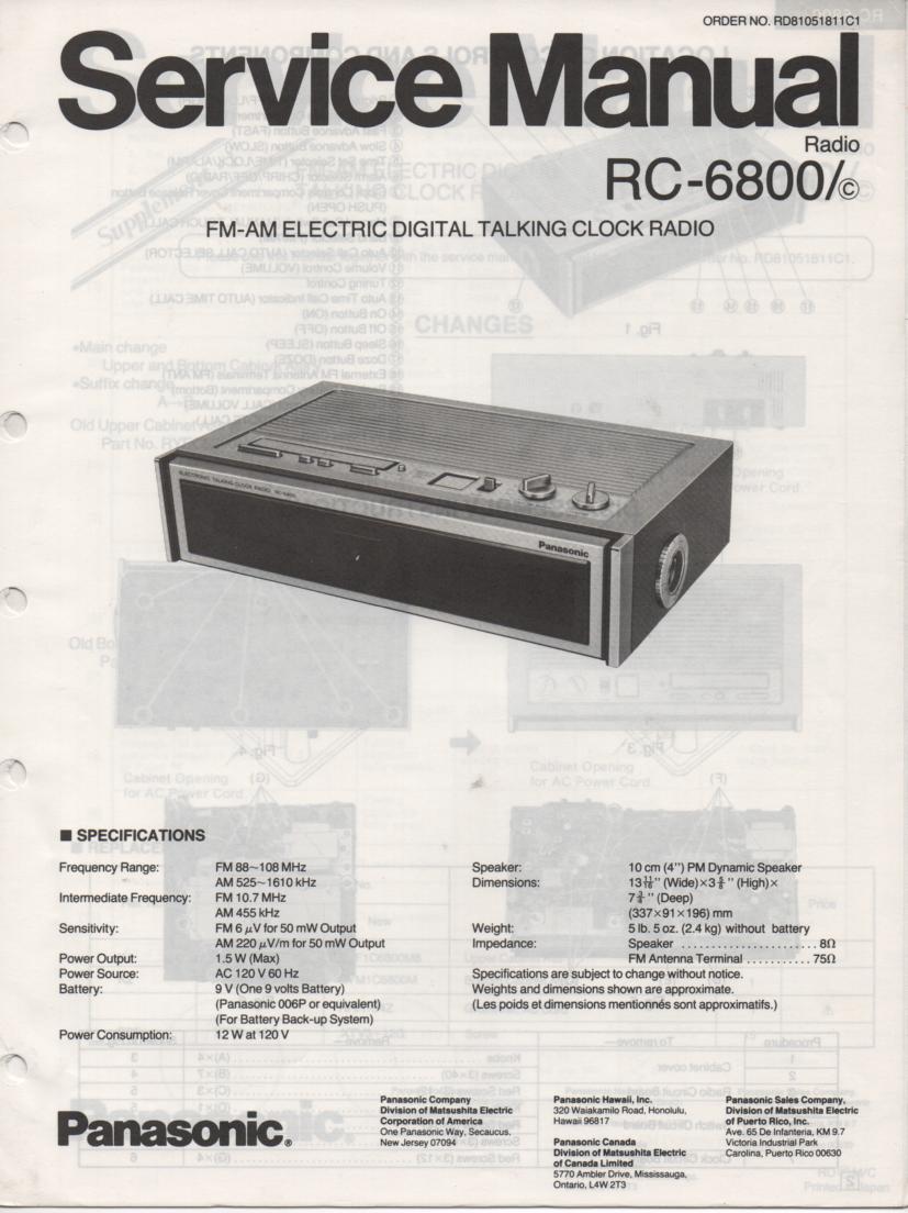 RC-6800 RC-6800C Talking Clock Radio Service Manual
