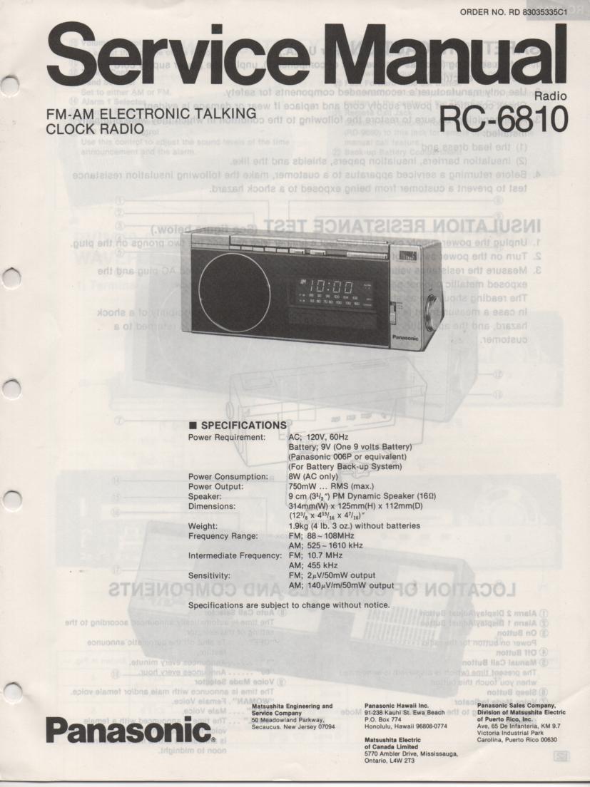 RC-6810 Talking Clock Radio Service Manual