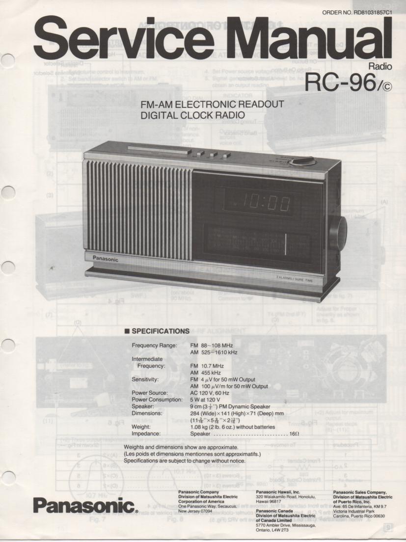 RC-96 RC-96C Digital Clock Radio Service Manual