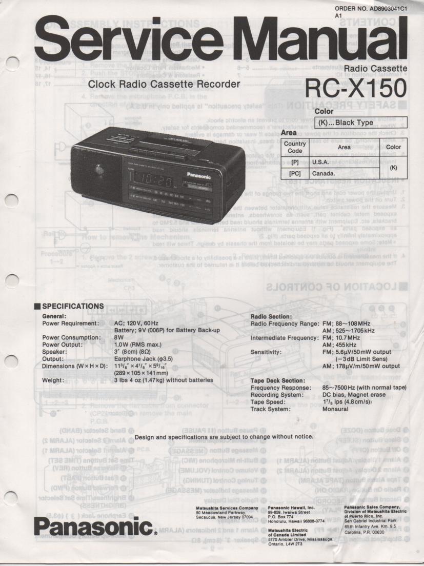 RC-X150 Cassette Deck Clock Radio Service Manual