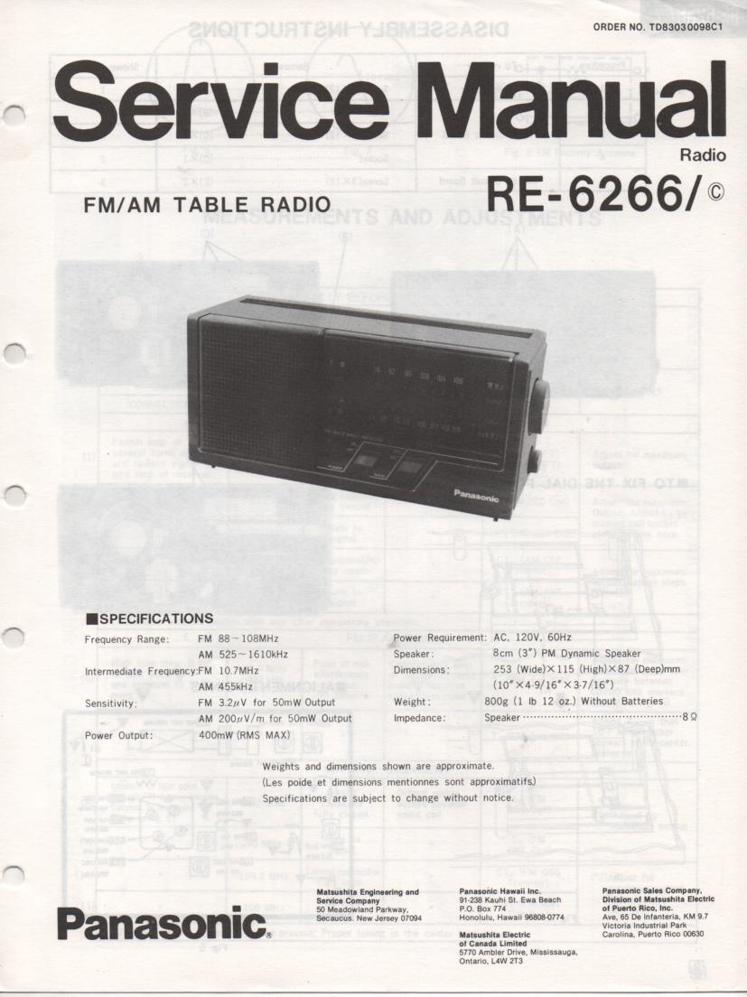 RE-6266 RE-6266C Table Radio Service Manual