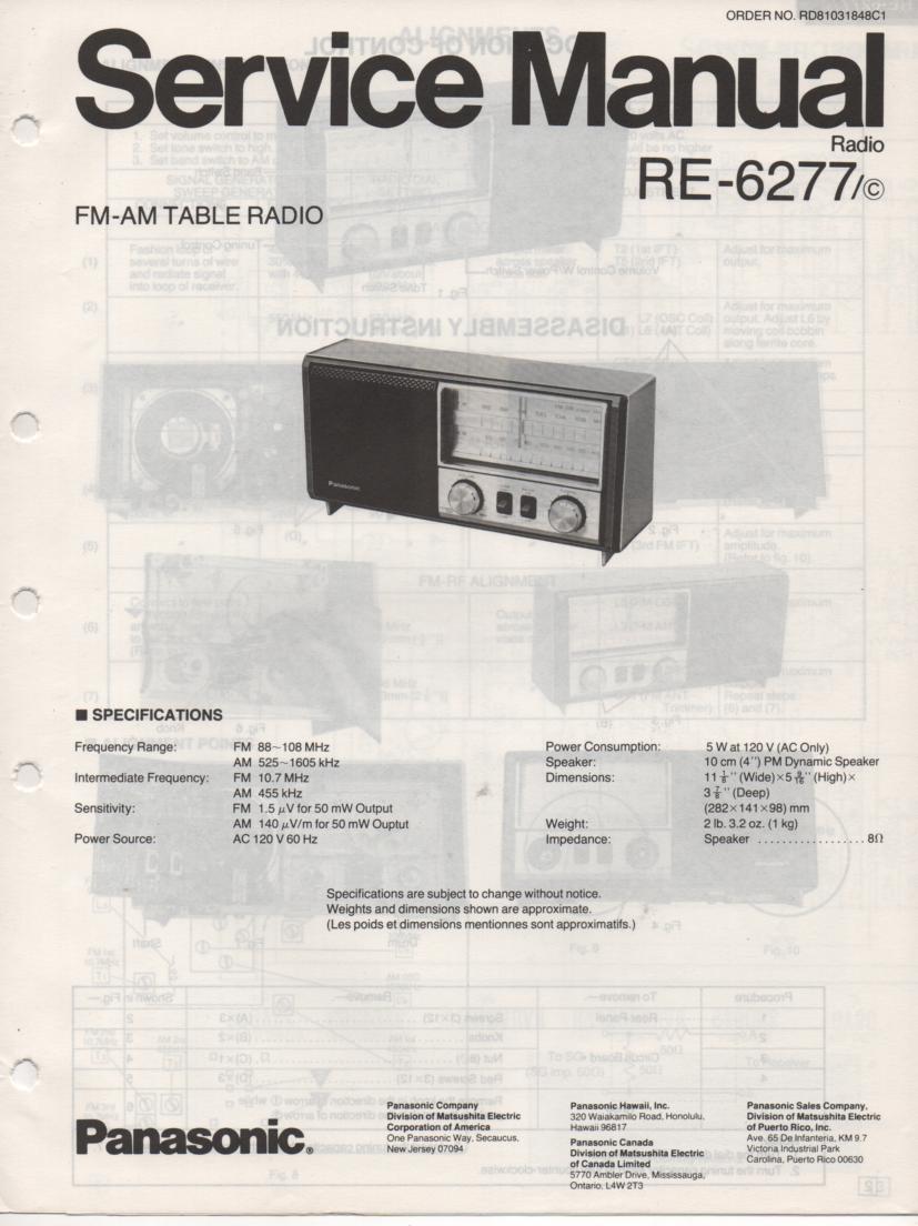 RE-6277 RC-6277C Table Radio Service Manual