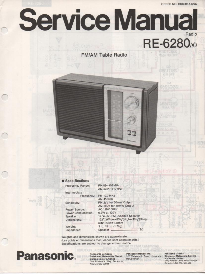 RE-6280 RC-6280C Table Radio Service Manual
