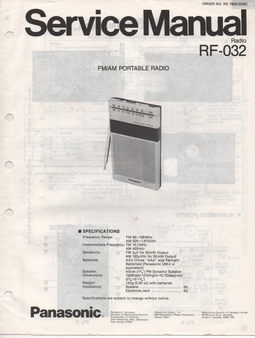 RF-032 AM FM Radio Service Manual
