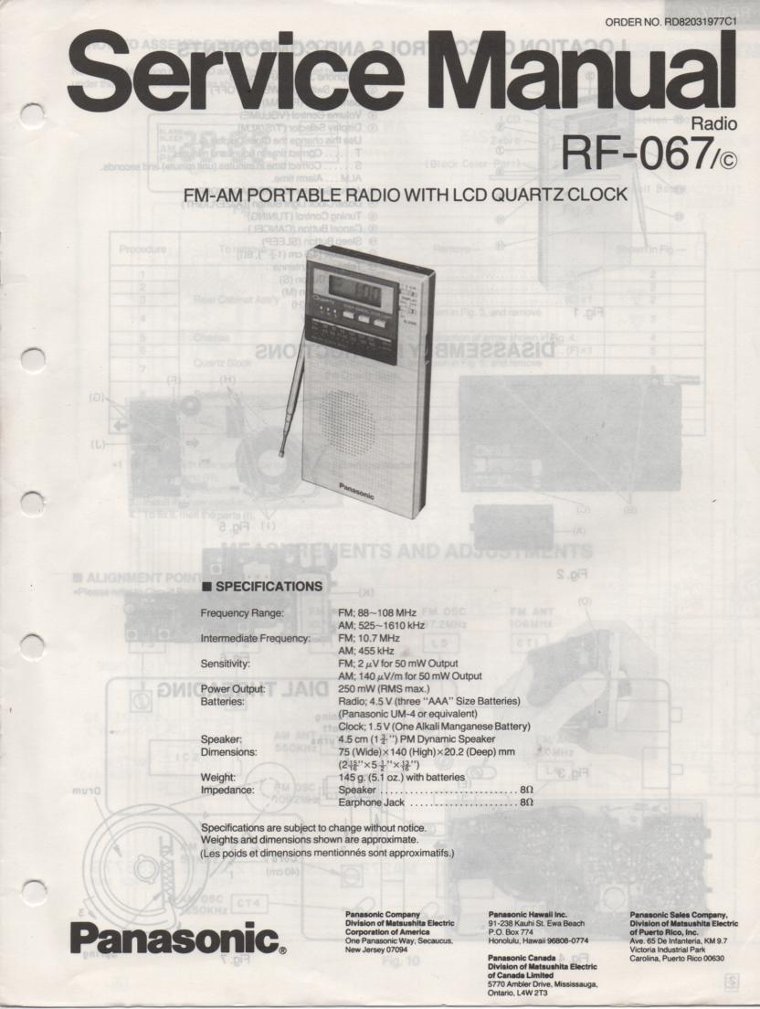 RF-067 AM FM Radio Service Manual