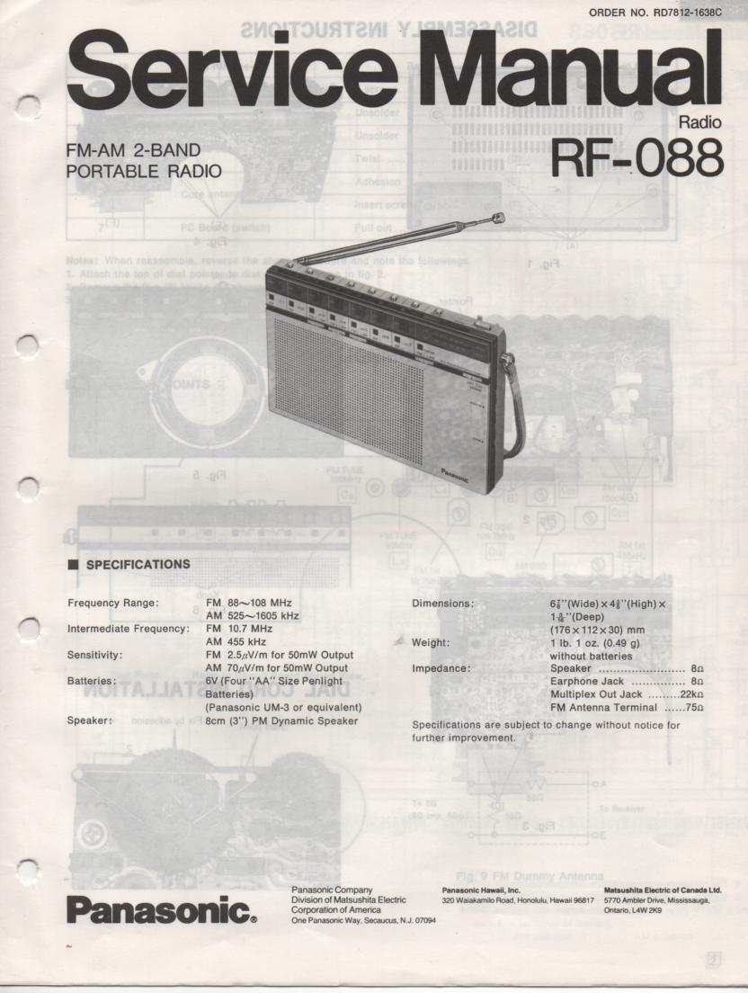 RF-088 AM FM Radio Service Manual
