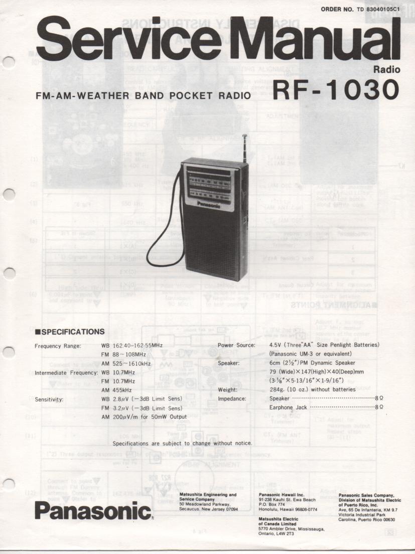 RF-1030 AM FM Radio Service Manual