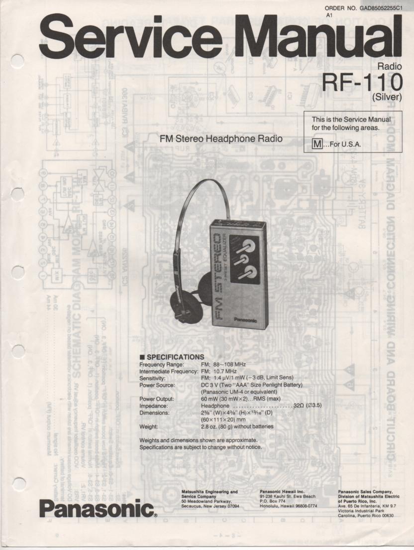 RF-110 AM FM Radio Service Manual