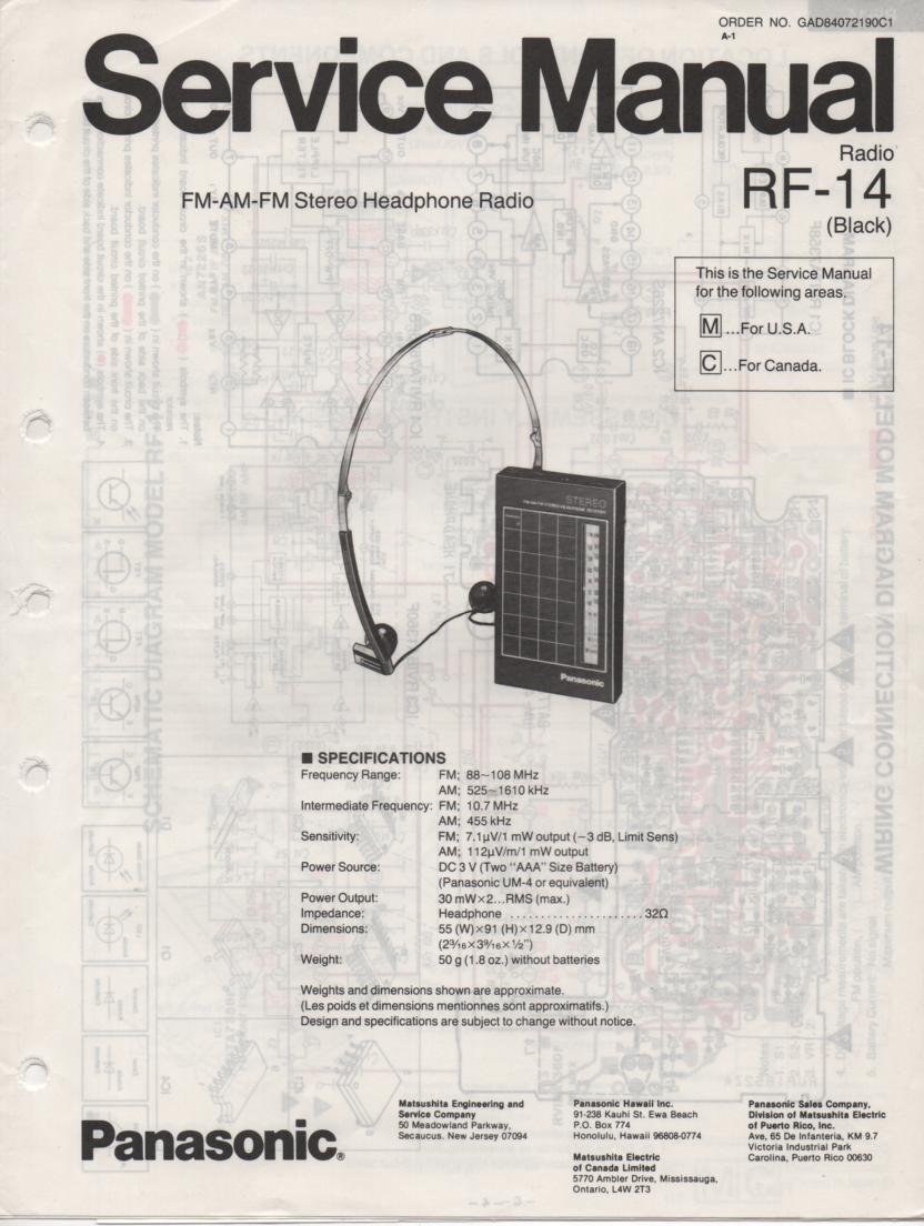RF-14 AM FM Radio Service Manual