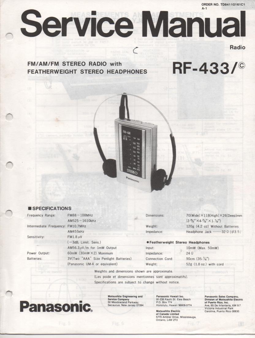 RF-433 AM FM Radio Service Manual