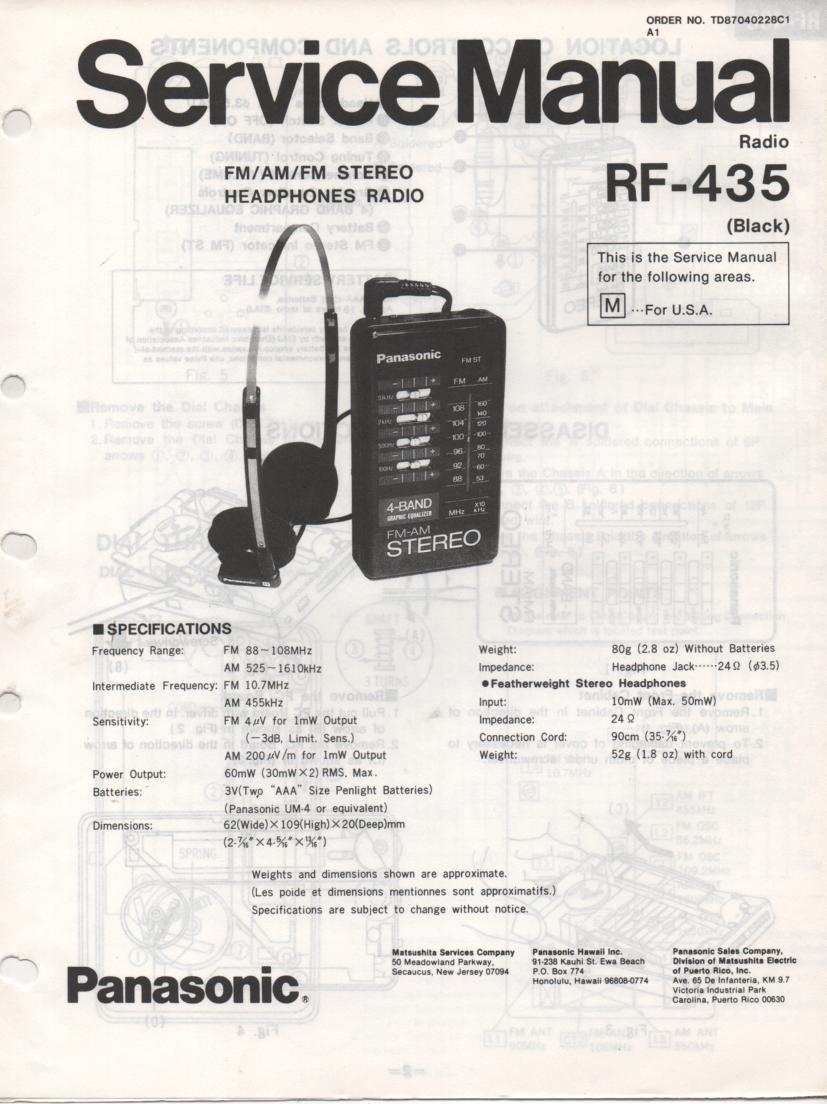 RF-435 AM FM Radio Service Manual