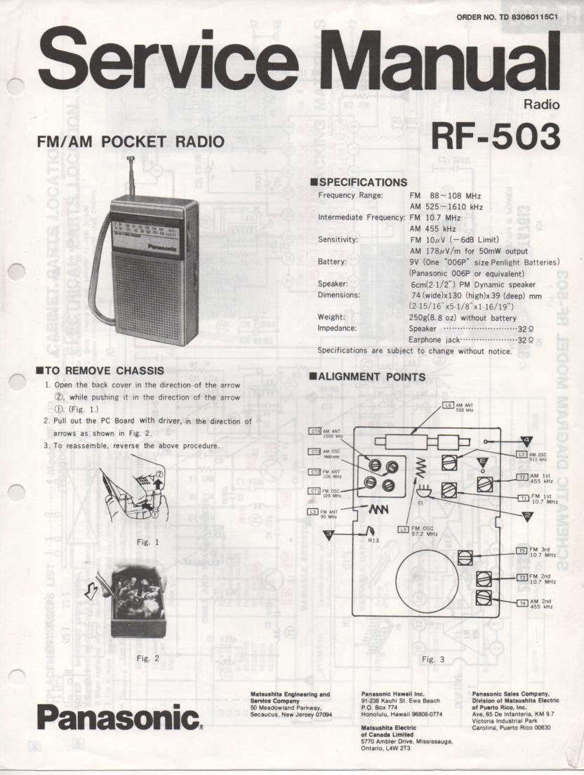 RF-503 AM FM Radio Service Manual