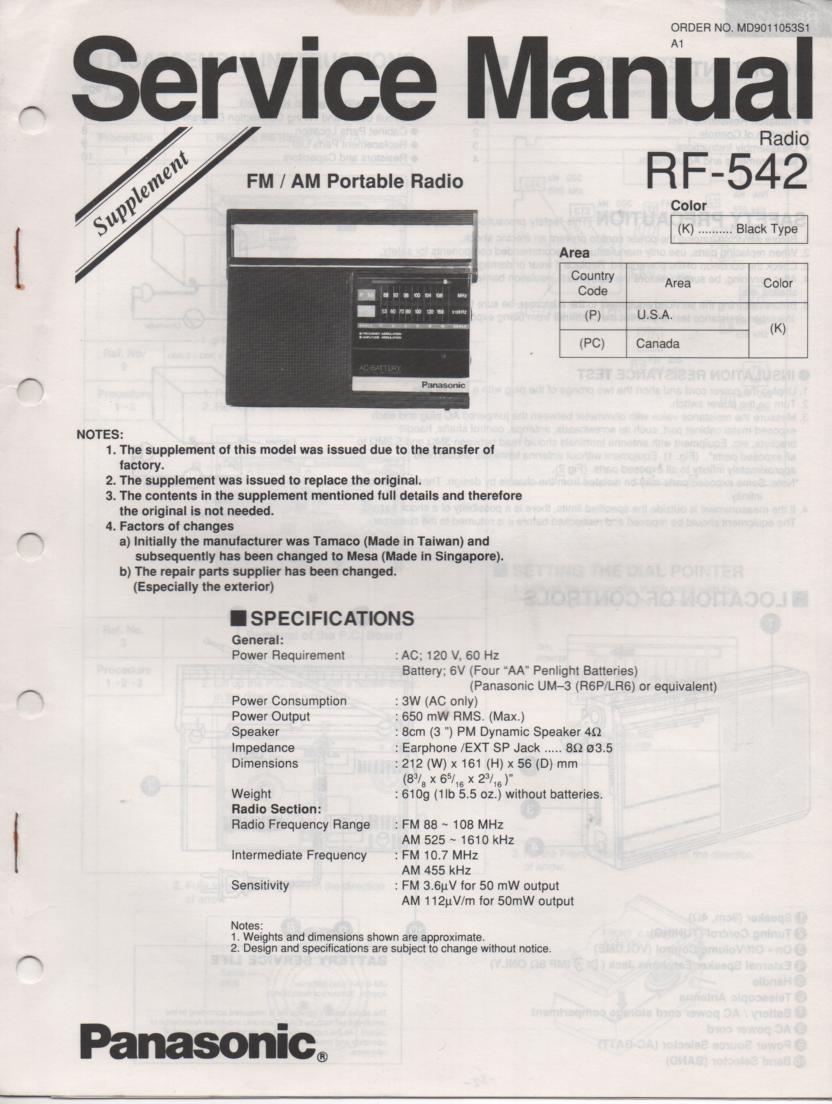RF-524 AM FM Radio Service Manual