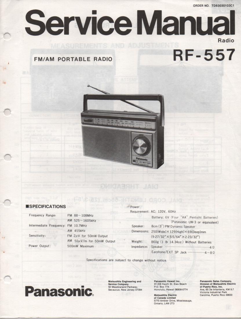 RF-557 AM FM Radio Service Manual