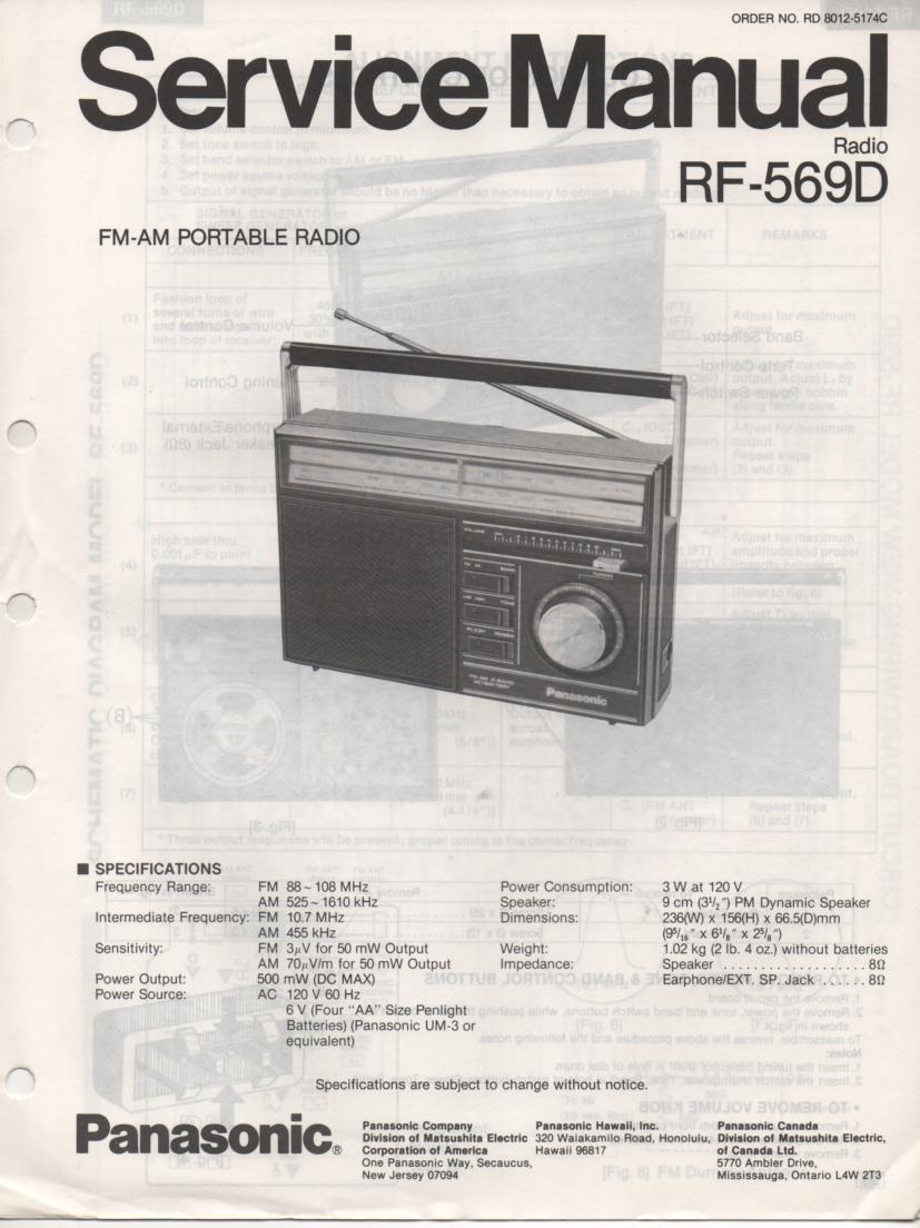 RF-569D AM FM Radio Service Manual