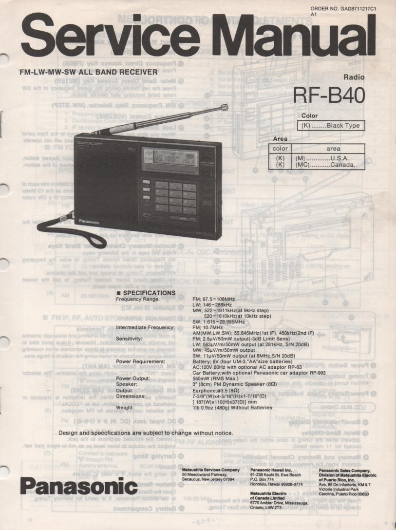 RF-B40 Multi Band Radio Service Manual