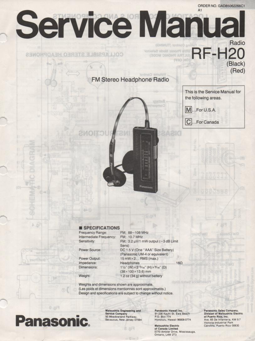 RF-H20 Headphone Radio Service Manual