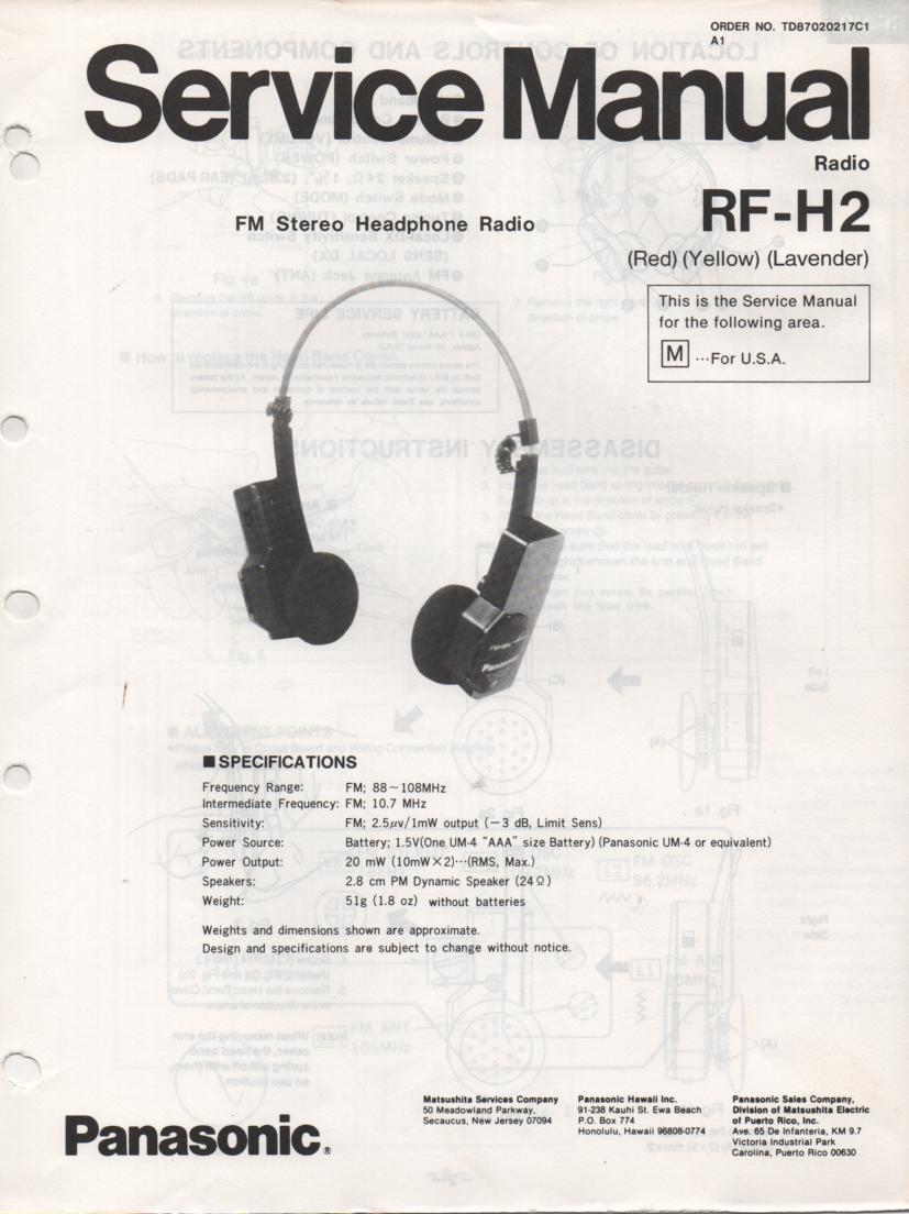 RF-H2 Headphone Radio Service Manual